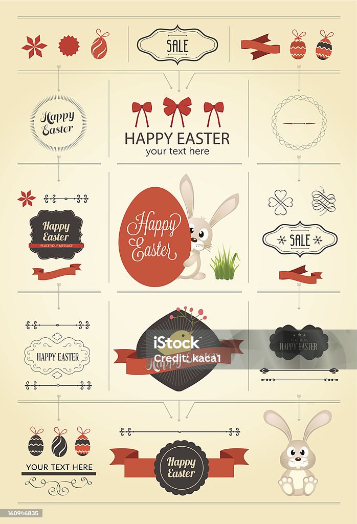 Vector graphic images of Easter Icons Set of easter vector elements, vintage banner, ribbon, labels, frames, badge, stickers. Vector Christmas element with retro vintage styled design. Vintage easter bunny, ornaments and decorative element. Eps 10 Animal stock vector