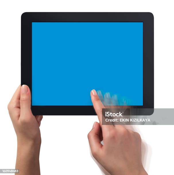 Tablet De Pantalla Táctil De Retención Foto de stock y más banco de imágenes de Agarrados de la mano - Agarrados de la mano, Agarrar, Azul