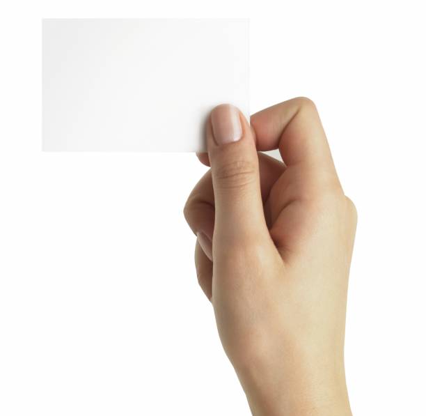 A hand holding a blank white business card