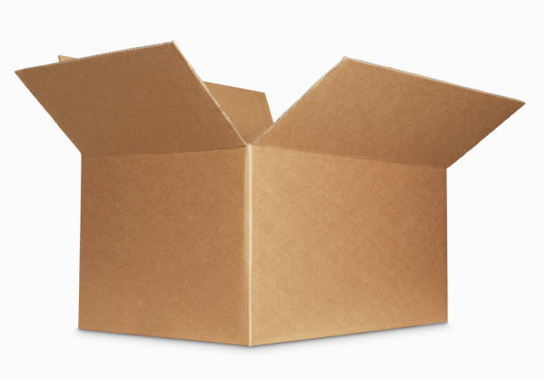 ボックスのオープン絶縁、白背景 - box blank brown white ストックフォトと画像