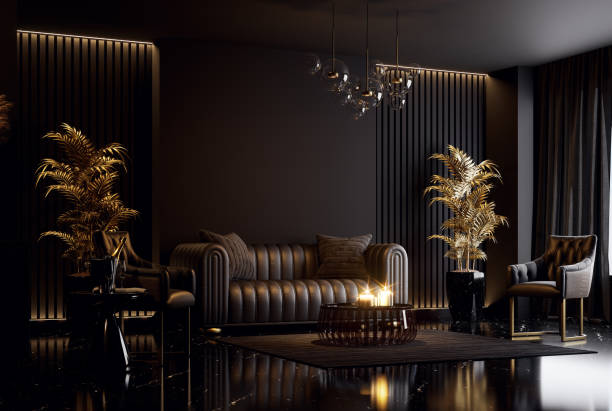 istock Luxury classical style superior black living room interior 3d render 1609510717