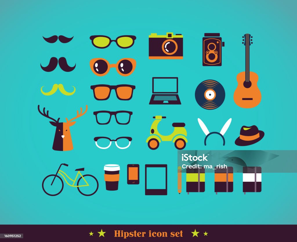 Hipster Conjunto de ícones de conceito - Vetor de Moleskin royalty-free