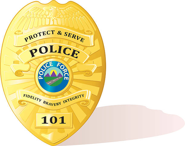 Detailed police badge vector Shiny detailed brass police badge vector illustration riot shield illustrations stock illustrations