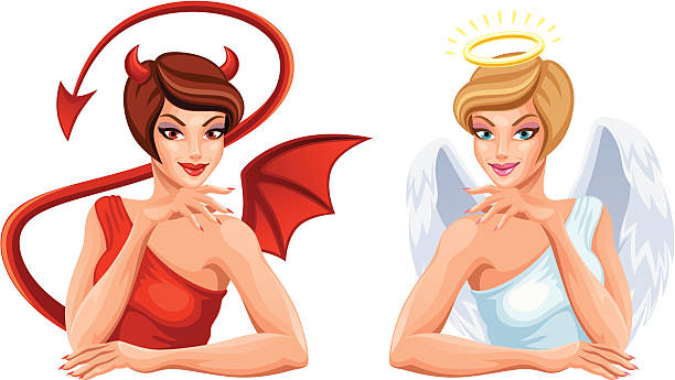 ангел и дьявол - expressing positivity devil angel moral dilemma stock illustrations