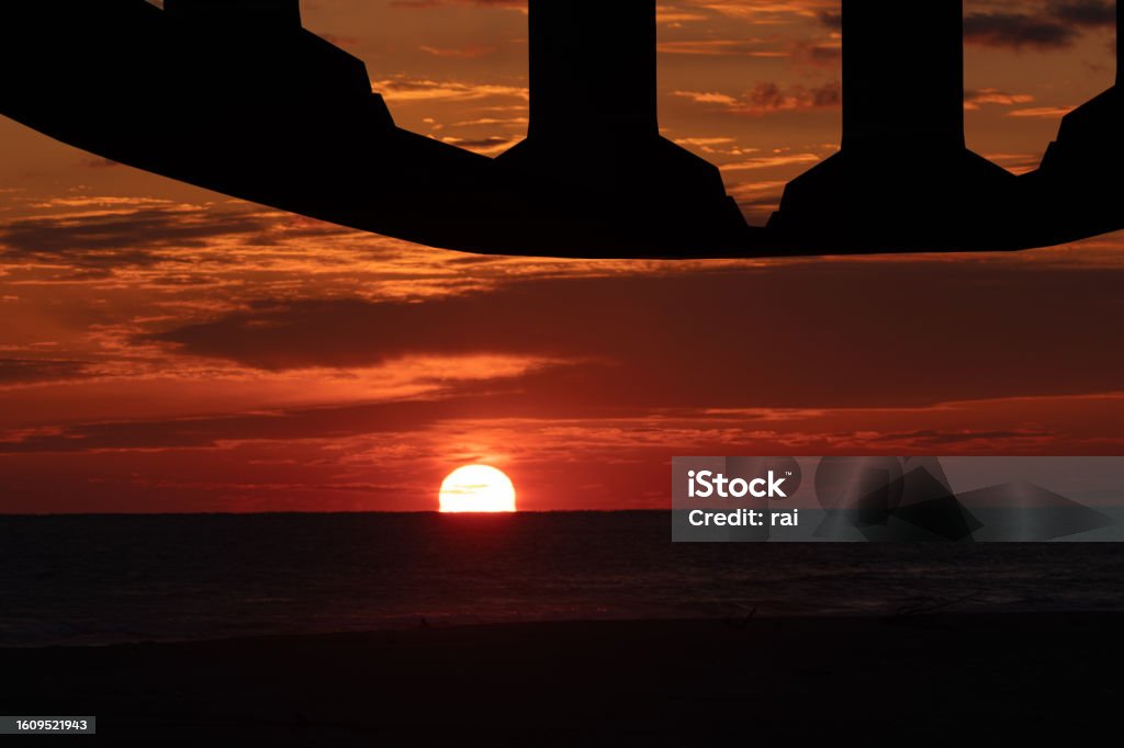 sunset and bridge 夕暮れと潮騒橋　静岡県 Backgrounds Stock Photo
