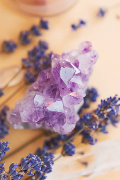 istock Natural gemstones and lavender flowers 1609536429