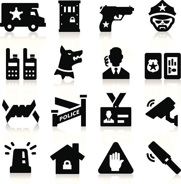 Security Icons simplified but well drawn Icons, smooth corners no hard edges unless it’s required,  radio silhouettes stock illustrations