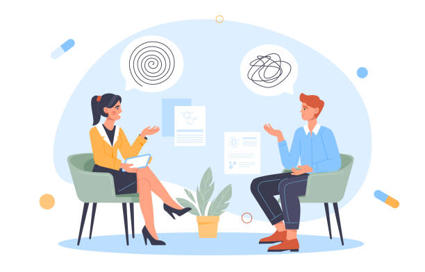 psycholog z koncepcją wektora klienta - specjalista zdrowia psychicznego stock illustrations