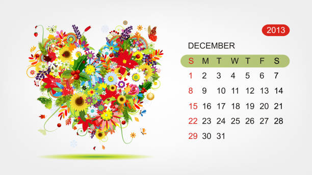 вектор календарь 2013, декабря года. дизайн искусство сердце - calendar 2013 spring personal organizer stock illustrations