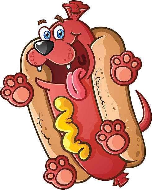 stockillustraties, clipart, cartoons en iconen met hot dog cartoon character - rookworst