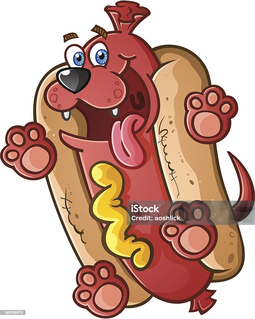 Cachorro-quente com personagem de desenho - Vetor de Bratwurst royalty-free