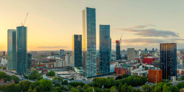 istock Manchester Skyline at Golden Hour 1609603757