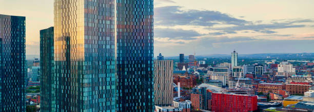 istock Manchester Skyline at Golden Hour 1609604285