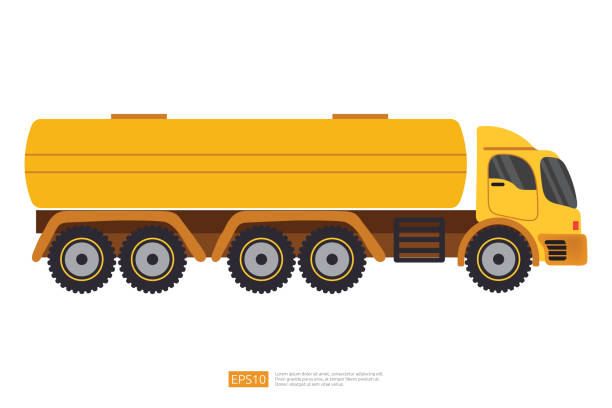 gelbe lkw-illustration des gas-, öl-, kraftstoffbehälters auf weißem hintergrund. isolierter transport benzintankwagen lkw. flacher vektor für nutzfahrzeuge - truck fuel tanker semi truck milk tanker stock-grafiken, -clipart, -cartoons und -symbole