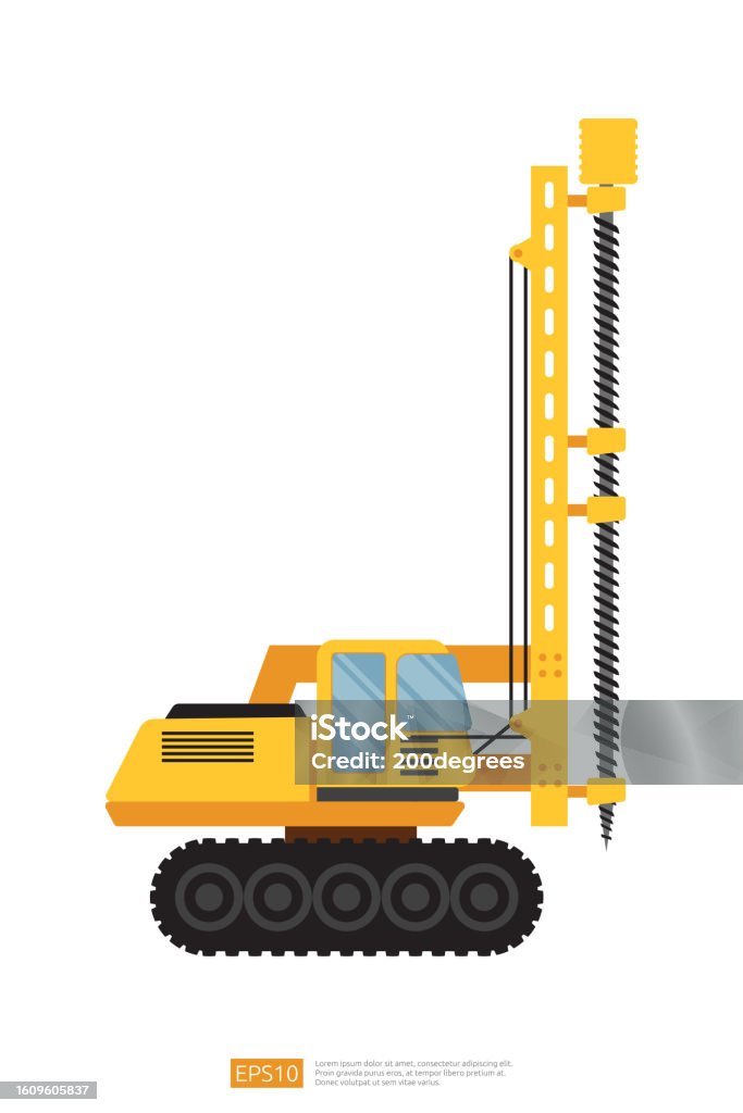 Piling Machine Track Design Side View Yellow Track Drilling Machine Vector Illustration On White ...