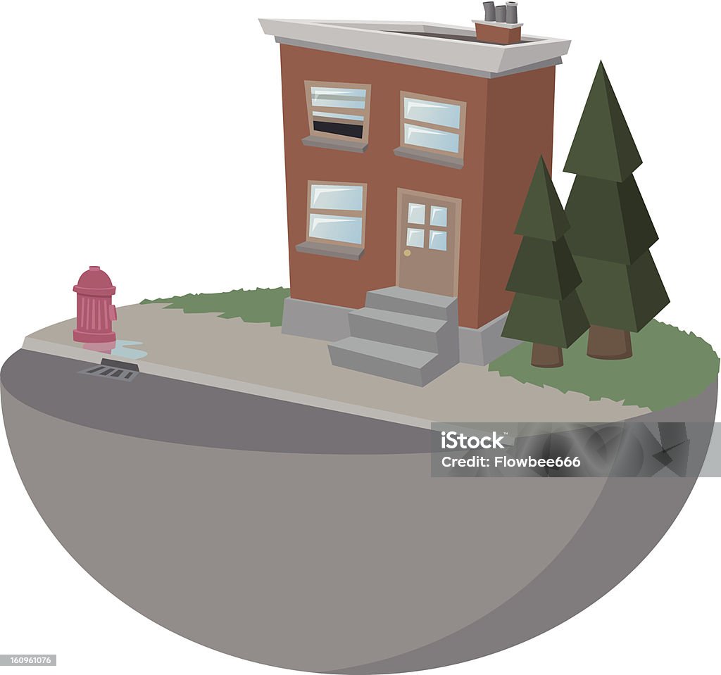 Familie Haus mit hydrant - Lizenzfrei Asphalt Vektorgrafik