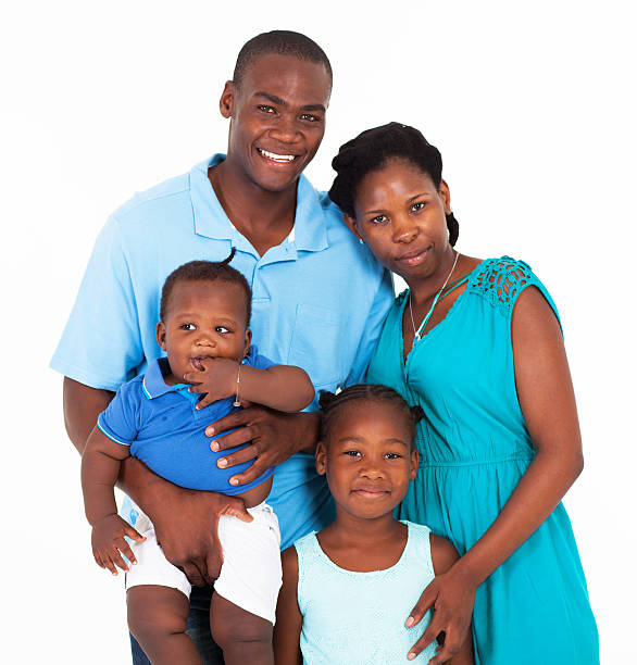istock A family with two children all dressed in blue 160961206