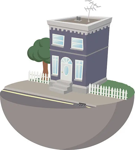 Vector illustration of Suburban house with tree