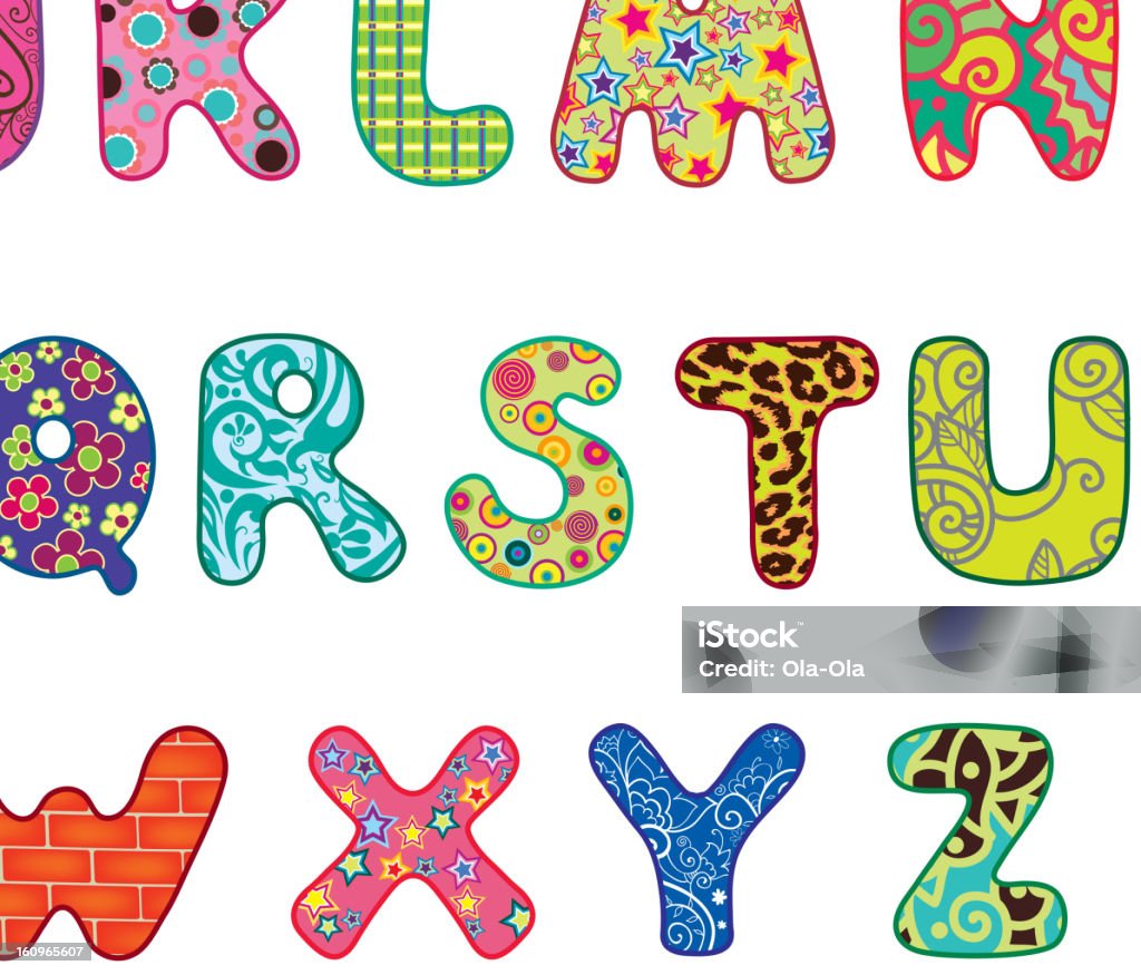 Cute alphabet Cute colored textured alphabet.  Letters made with original patterns and masks. Patchwork stock vector