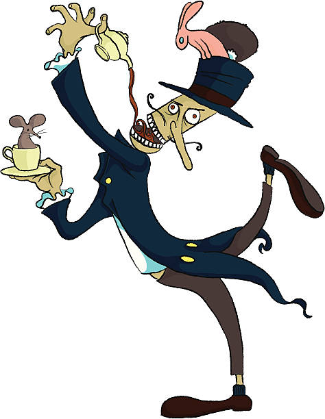 чаепития у безумного шляпника», - bizarre hatter alice in wonderland tea party stock illustrations