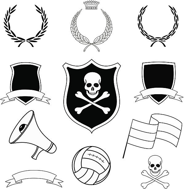 set of vector football elements for stickers vector art illustration