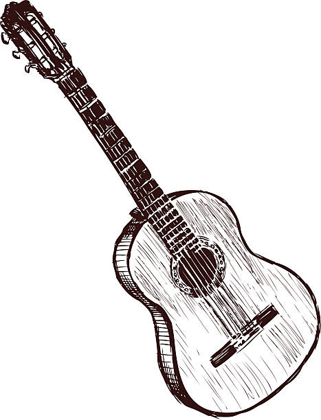 Black and white sketch of an acoustic guitar Vector drawing of an old acoustic guitar. guitar drawings stock illustrations
