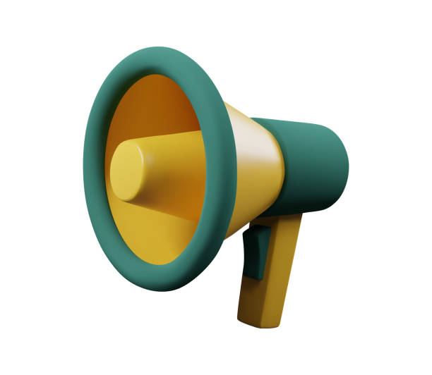 istock 3d render megaphone in green and yellow color for web and app. Plastic cartoon style 1609699655
