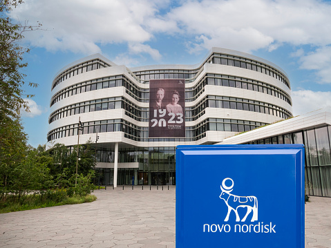 Corporate headquarters of Novo Nordisk. A pharmaceutical company headquartered in Denmark. Copenhagen, Denmark - august 12, 2023.