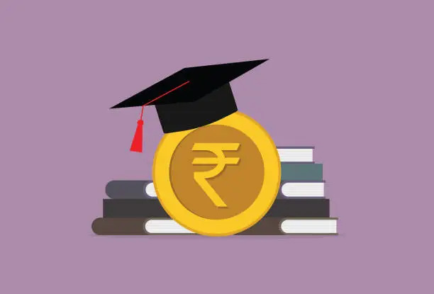Vector illustration of Pay education fees by India Rupee money