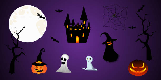 ilustraciones, imágenes clip art, dibujos animados e iconos de stock de imagen vectorial de la escena de la noche espeluznante de halloween - city night spooky skyline