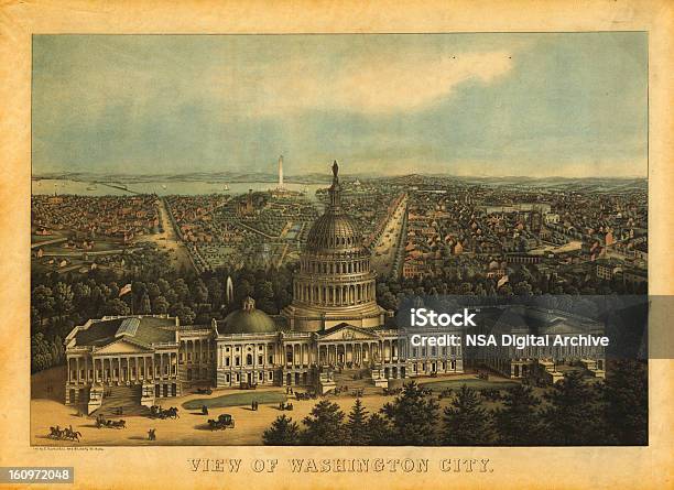 Historii Ilustracjewidok Z Washington Dc 1857 - Stockowe grafiki wektorowe i więcej obrazów Waszyngton DC - Waszyngton DC, Staromodny, Powrót do retro