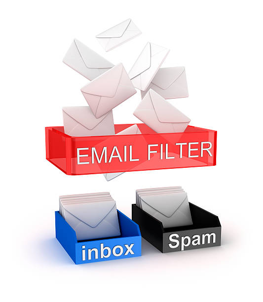 concepto de correo electrónico de filtro de trabajo. - spamfilter fotografías e imágenes de stock