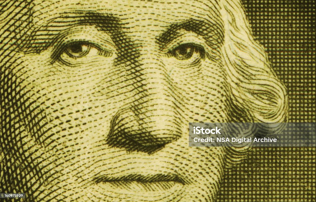 Close Up at Washington Portrait on a US Dollar Bill Close-up on a a US one dollar bill in very high resolution and detail. Super high resolution with visible paper texture.  American One Dollar Bill Stock Photo