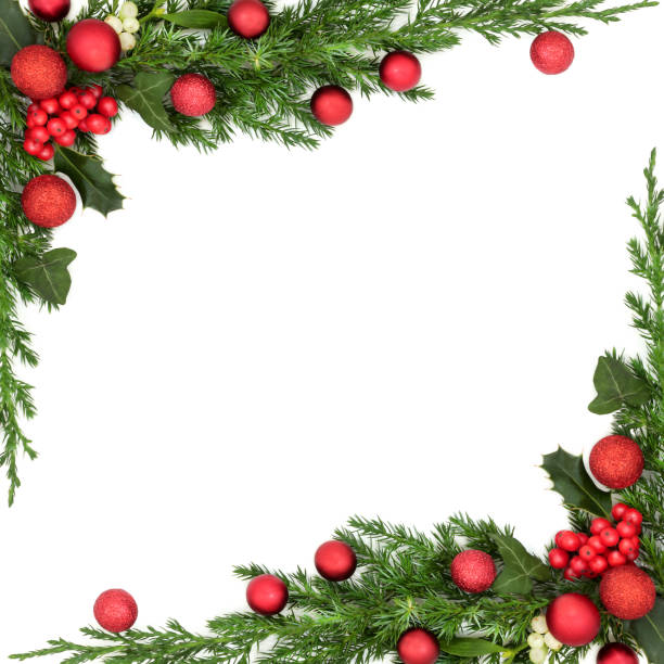 Winter Holly Berry Mistletoe Ivy Fir Christmas Bauble Background