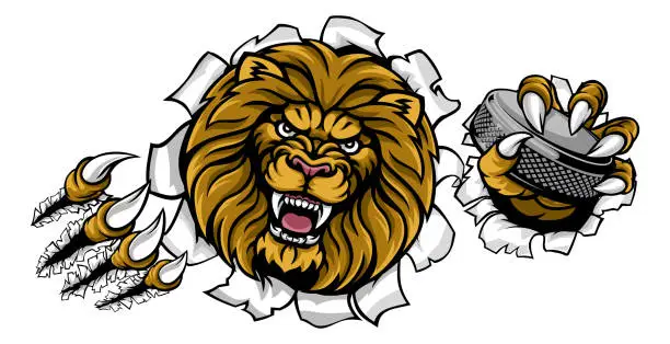 Vector illustration of Lion Ice Hockey Player Cartoon Sports Mascot