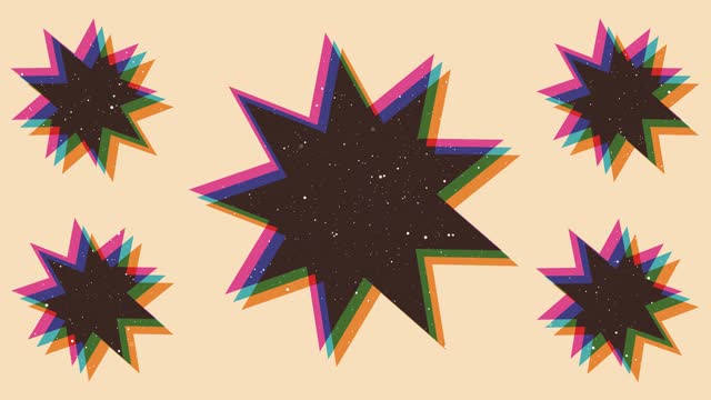 Loop animation with riso print effect. Vintage stars animation element.Vintage decoration of 70s 80s, 90s. Aesthetics of the risograph and old school style. Deep space surfaces. Place for title
