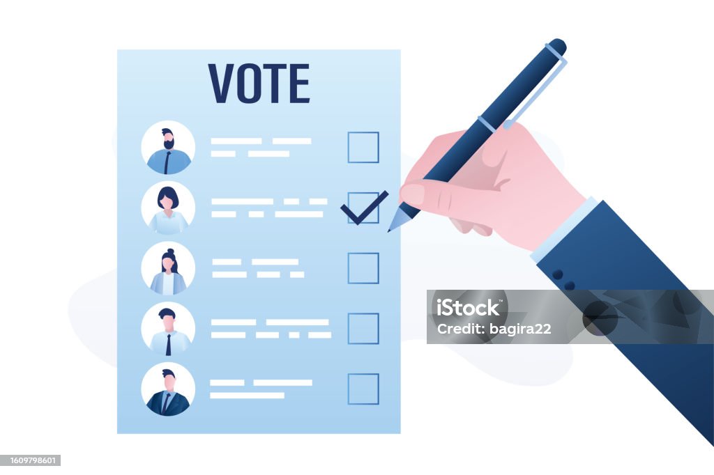 Voting Reference Voting Page Hand Uses Pen And Writing Checkmark Election Or Referendum ...