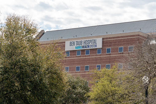Houston, TX, USA - March 9, 2022: Ben Taub Hospital’s building at the Texas Medical Center in Houston. Ben Taub hospital is owned and operated by the Harris Health System.