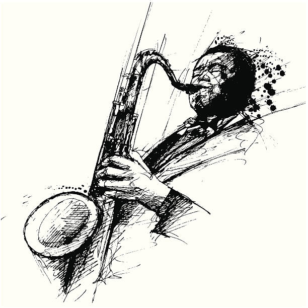 freehand zeichnung einer jazz-saxophonist - saxophonist stock-grafiken, -clipart, -cartoons und -symbole