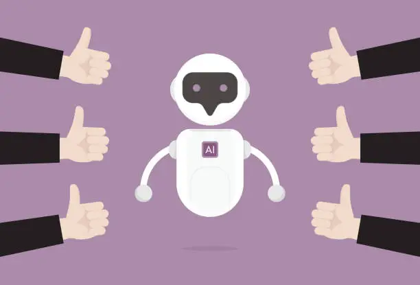 Vector illustration of Positive Feedback with a Thumbs Up to AI Chatbot