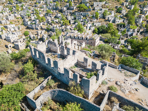 Aerial view of Kayakoy village in Fethiye, Mugla, Turkiye.