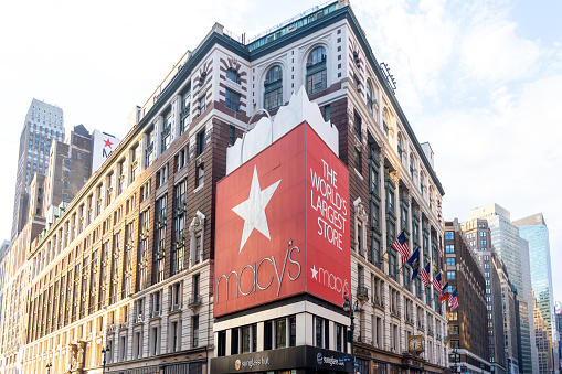 New York, NY, USA - August 20, 2022: Macy's Herald Square, the flagship of Macy's department store and corporate headquarters in Manhattan, New York, NY, USA.