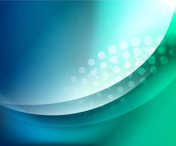 Vector illustration of Blue and green glossy wave background