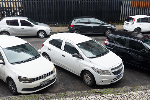 Madrid, Spain - June 02, 2020: Electric car of the shared system transport service from the emov company, parked in Madrid.