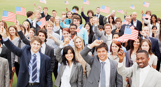 2022 USA Election and Vote Box With USA Flags.