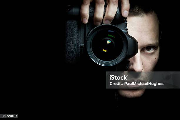 Photographer Taking Photo With Camera Stock Photo - Download Image Now - Black Background, Photographer, Adult