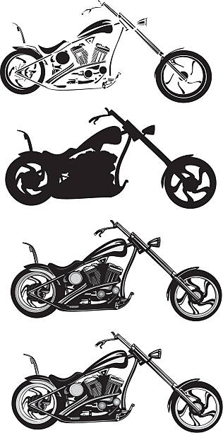 chopper силуэт - motorcycle handlebar road riding stock illustrations