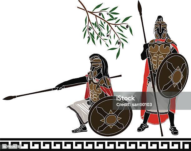 Древней Греческой Warriors — стоковая векторная графика и другие изображения на тему Вооружённые силы - Вооружённые силы, Традиционный доспех, Антиквариат
