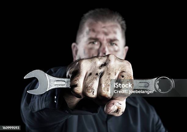 Mechanic Holding Wrench Stock Photo - Download Image Now - Mechanic, Dirty, Work Tool