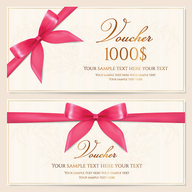 kupon upominkowy/bon/karty/tag/wzór świadectwa. różowy bow (taśmy) - gift card gift certificate gift gold stock illustrations